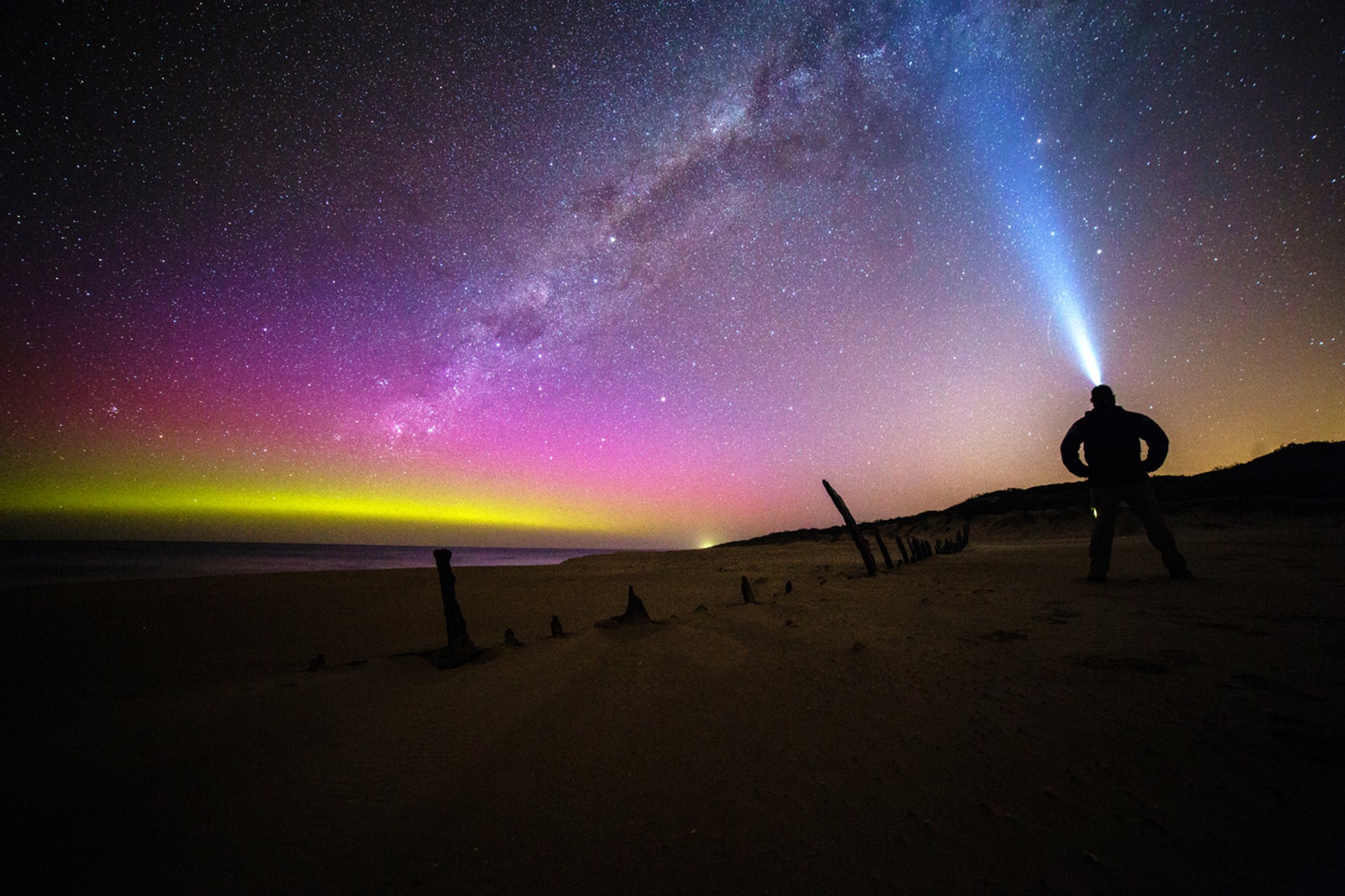 Aurora australis over the south coast of Australia