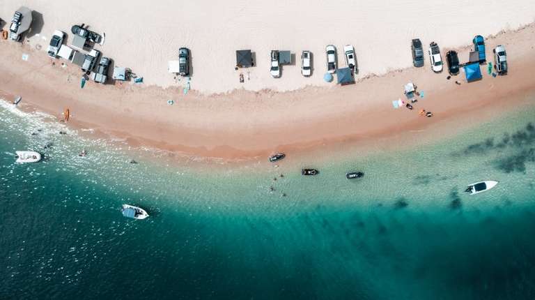 Aerial photograph of the coastline in the Tangalooma region of Moreton island of Australia in March.