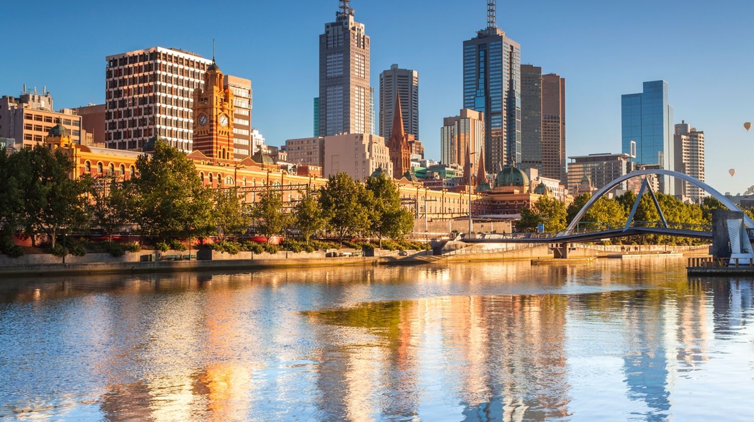 The Melbourne skyline across the Yarra River.