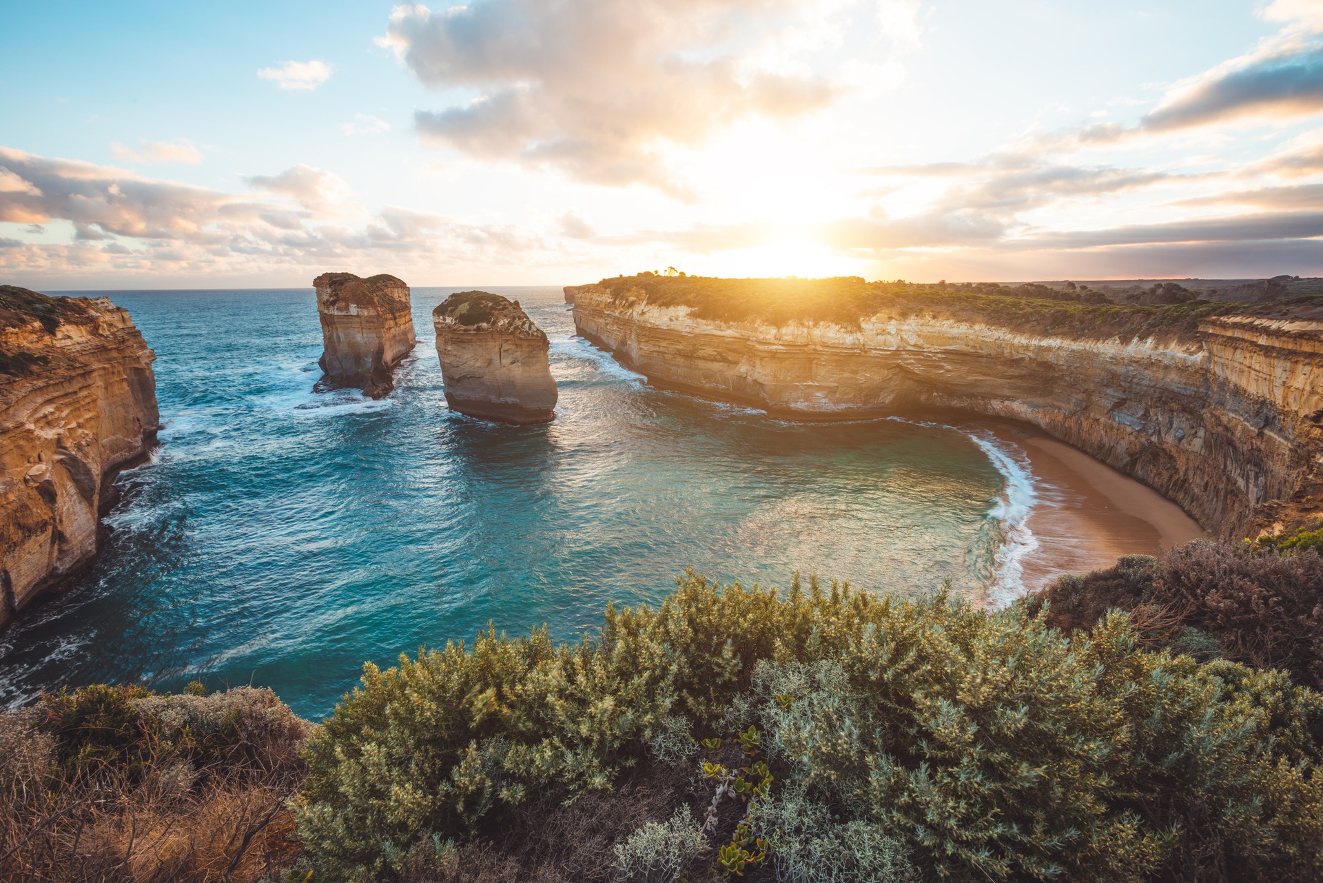 Loch Ard Gorge is the site of the most famous shipwreck, Australia Sunset at Loch Ard Gorge, Port Campbell National Park, Australia