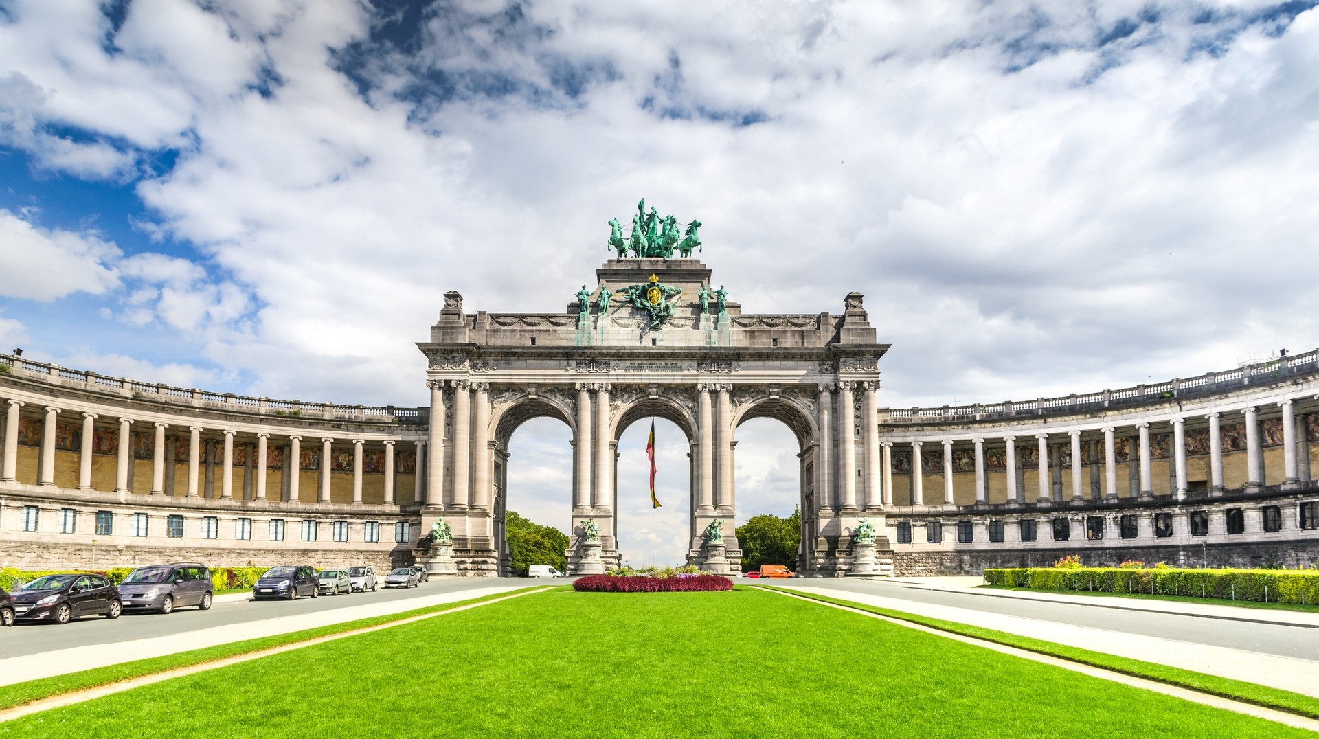 A view of Parc du Cinquantenaire with the Arch in Belgium in August.