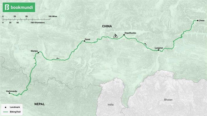 An overview map of the biking trail in Friendship Highway.