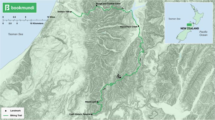 An overview of the biking trail in the old ghost road, New Zealand.