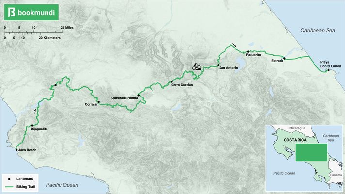 An overview map of the biking trail from Pacific to Atlantic coast.