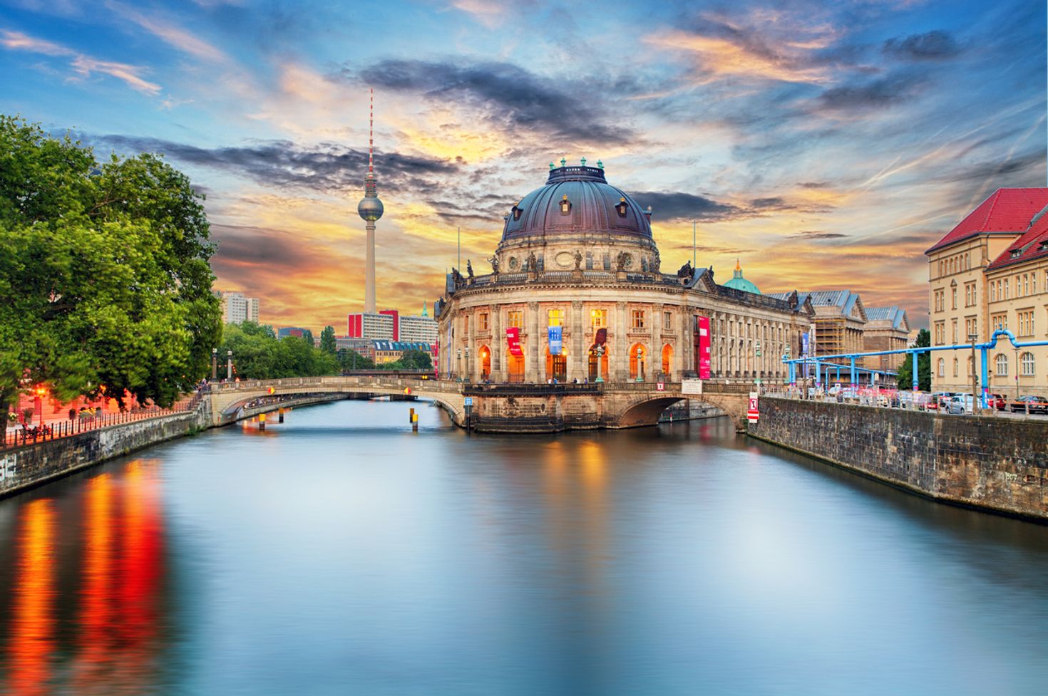 The Bode Museum on the Spree river during the evening in Germany. 