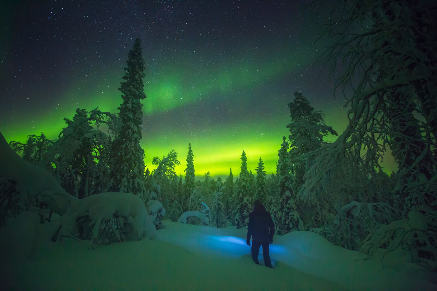 Northern Lights in the night sky at Sweden.