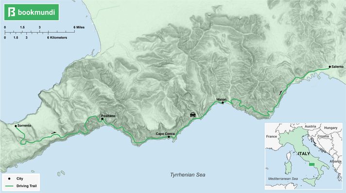An overview map of Amalfi Coast road trip Amalfi Coast road trip map