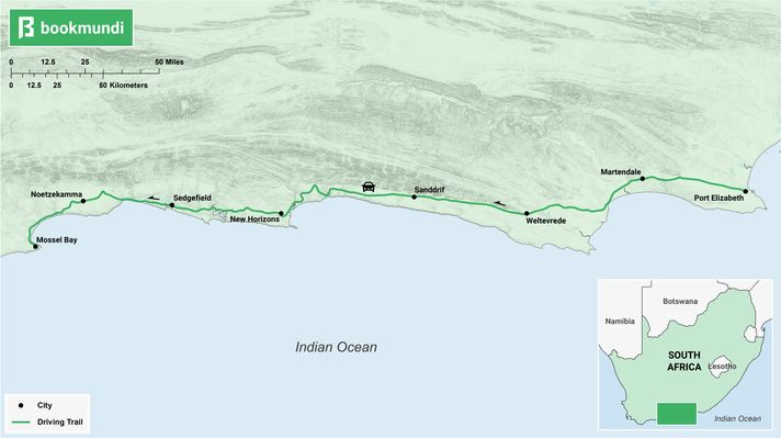 An overview map of Garden Route road trip Garden Route road trip map