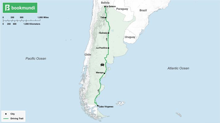 An overview map of Ruta 40 road trip in Argentina Ruta 40 road trip map