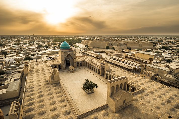Aerial view of Bukhara in Uzbekistan. 