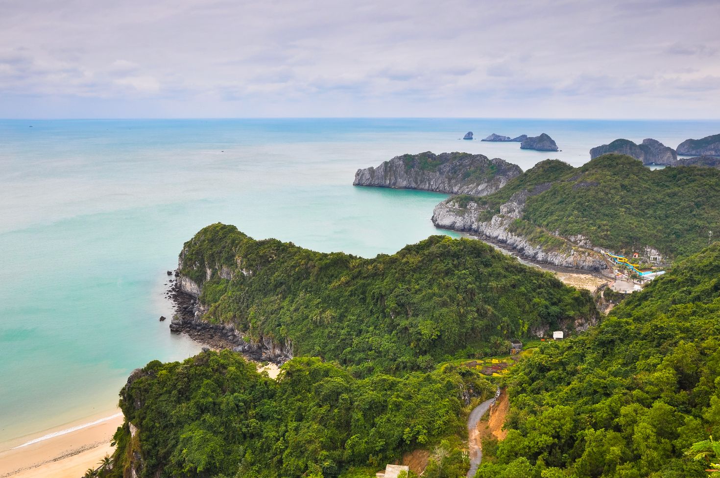 Cat Ba Archipelago on a cloudy day.