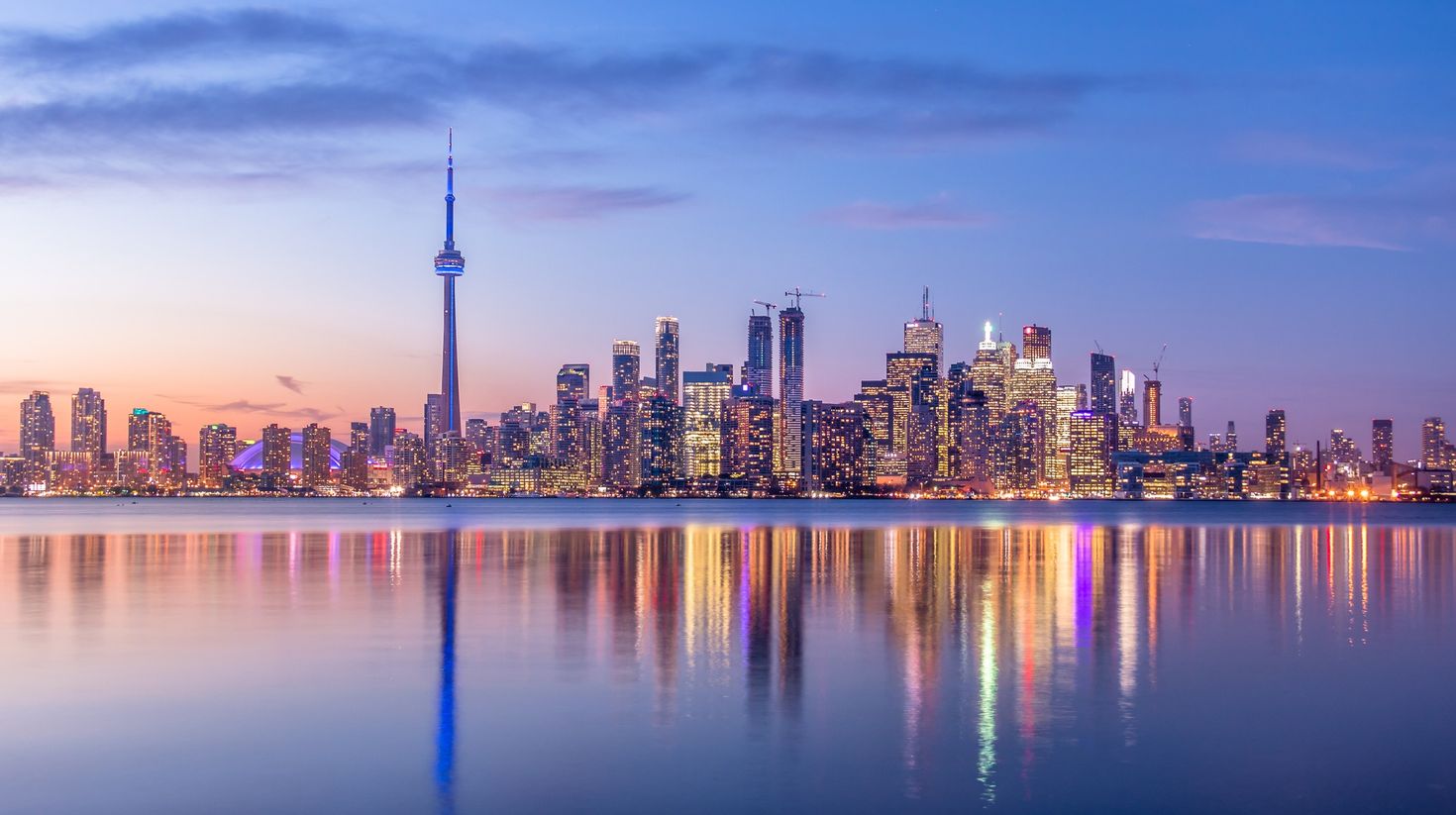 Toronto skyline with purple light