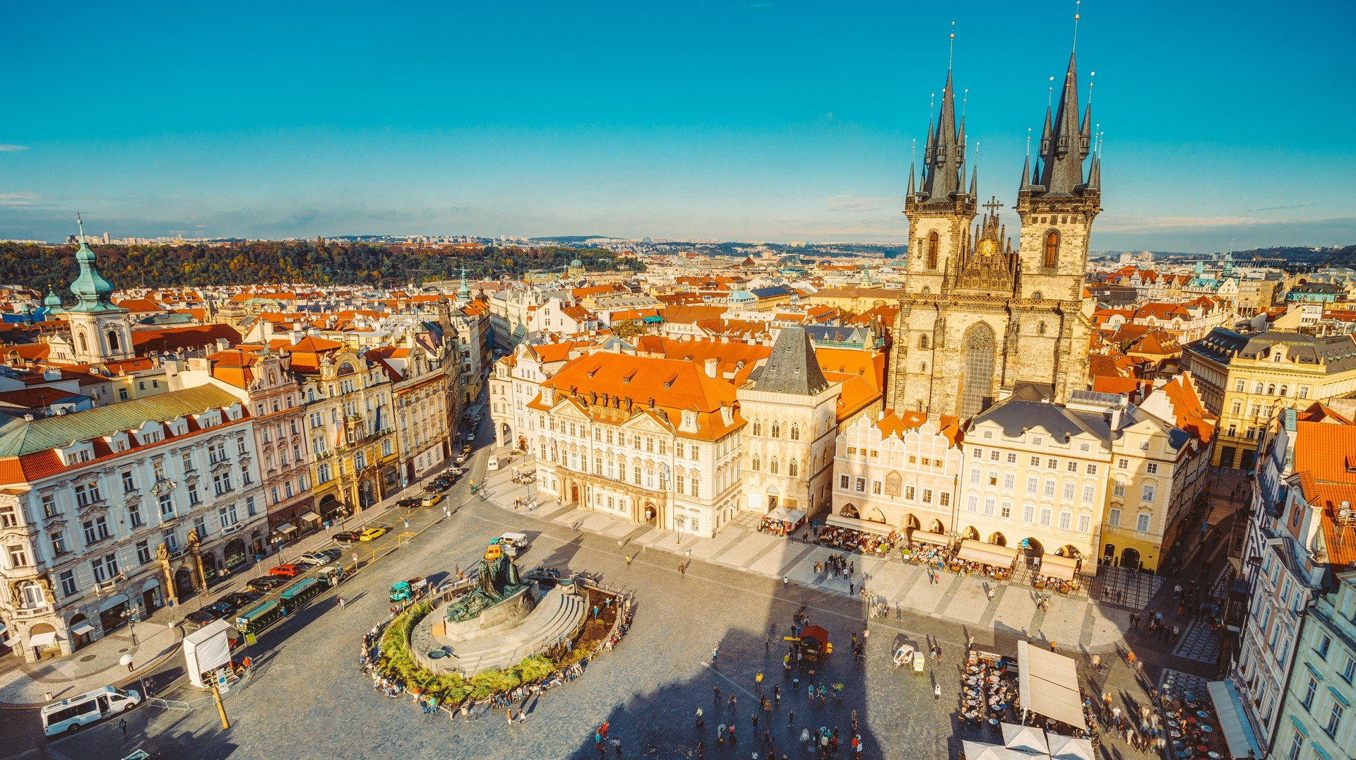 Gothic Tyn Church towers over Old Town Square