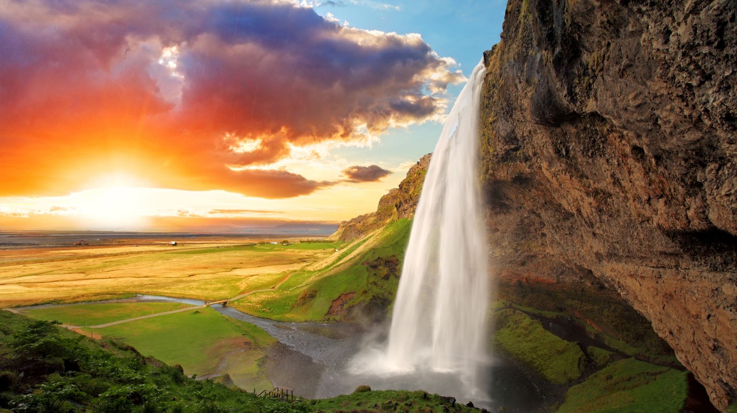 Seljalandsfoss waterfall during autumn.