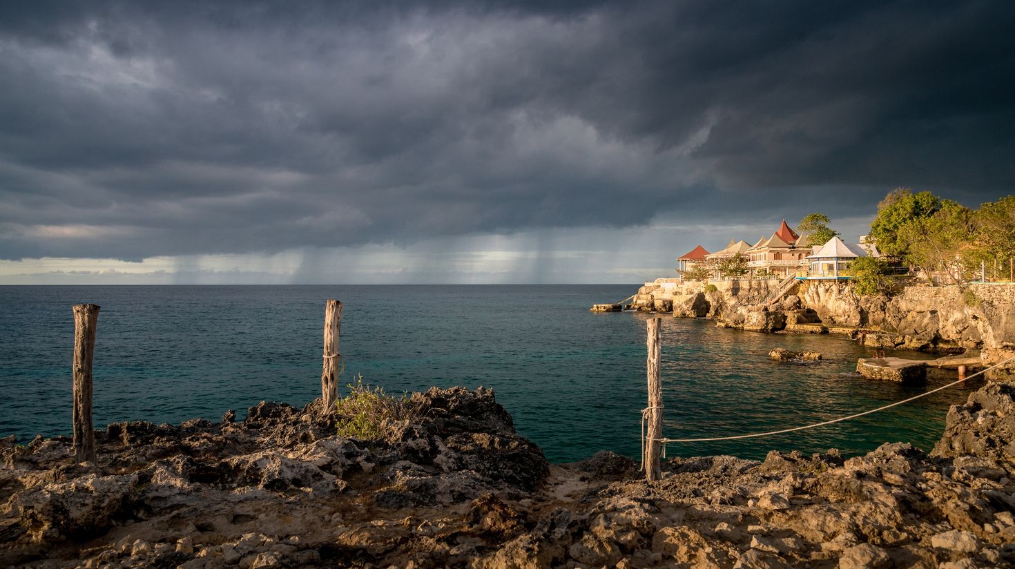 Rain and clouds approaching near the beach in Jamaica.