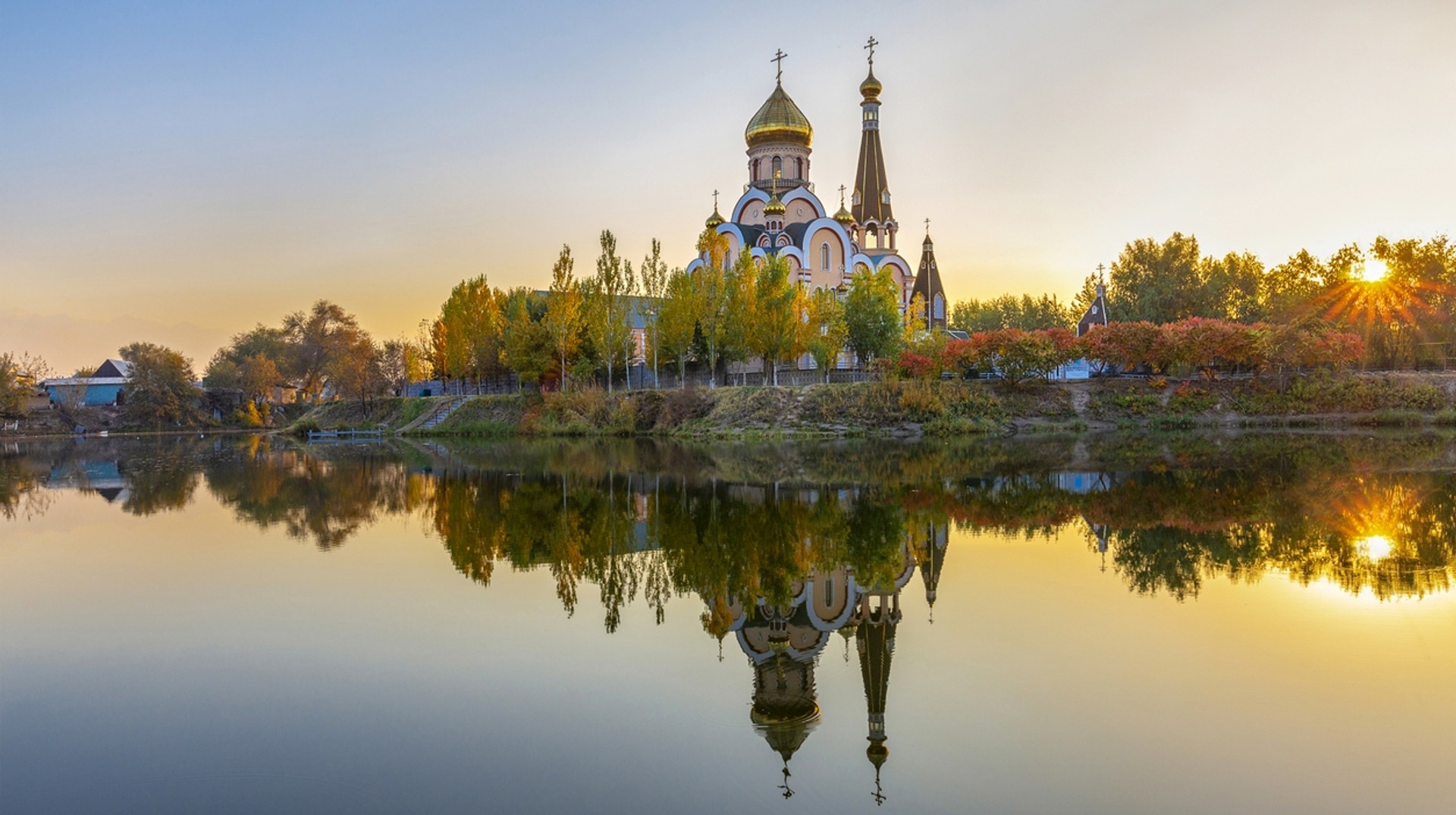 Witness the unique geography and marvelous architecture of Kazakhstan. Russian Orthodox Church in Almaty, Kazakhstan