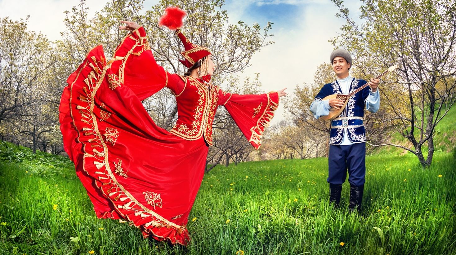 Kazakh couple in traditional costume