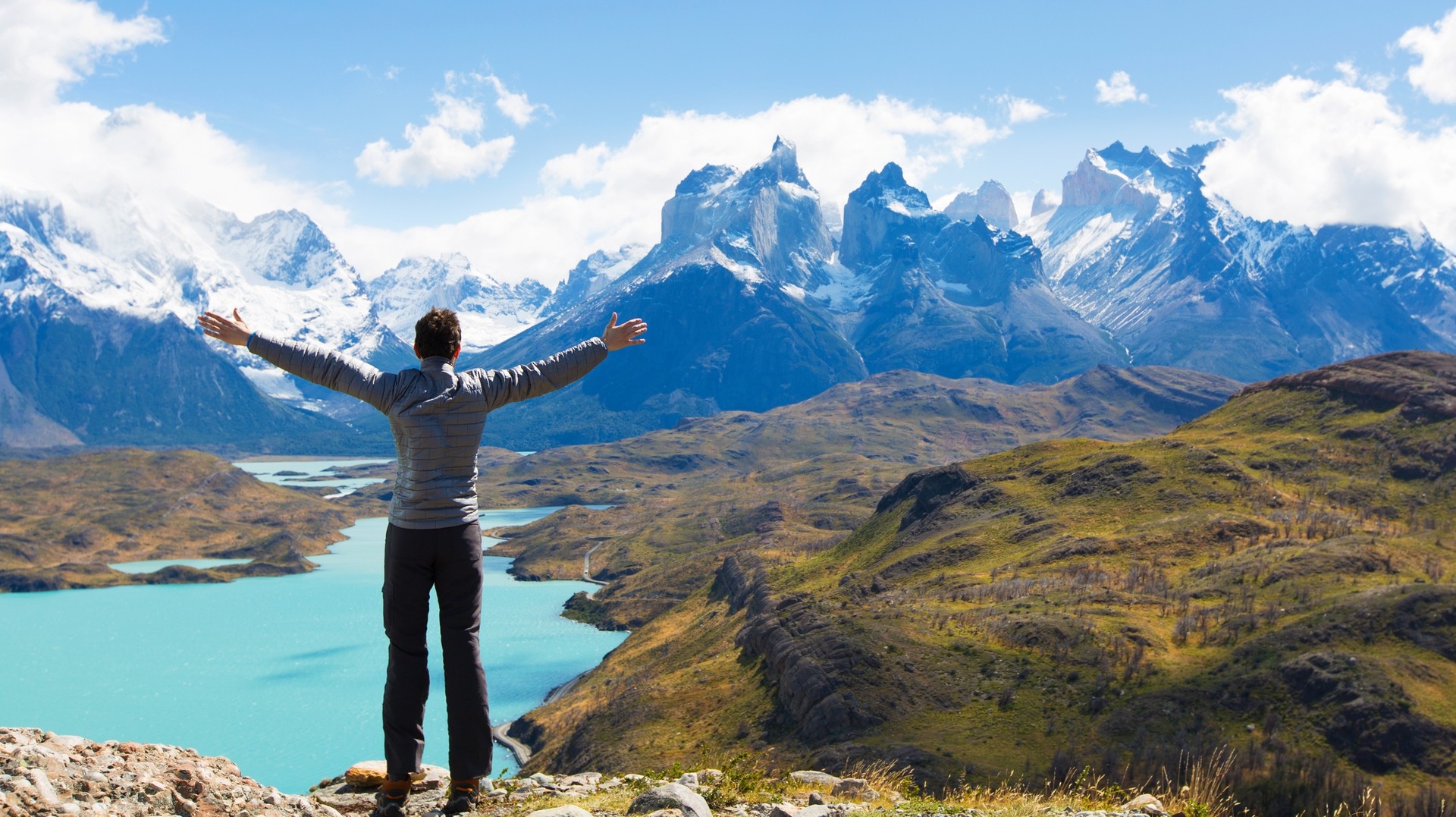 A man enjoying Patagonia's jaw-dropping geography and landscapes Patagonia, a paradise for hikers and adventure lovers