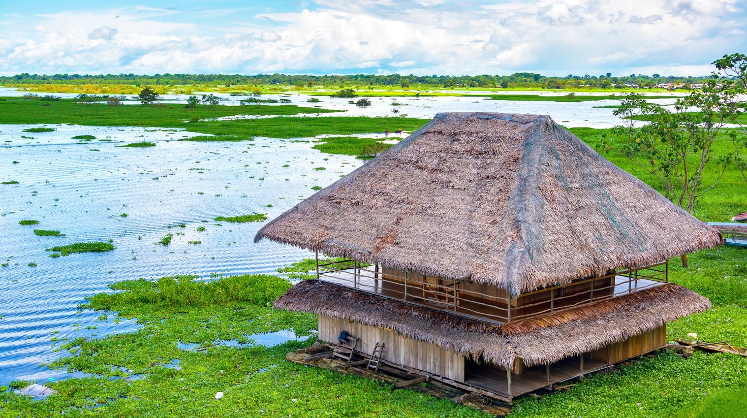 A hut in the Amazon River port of the northeastern Peru.