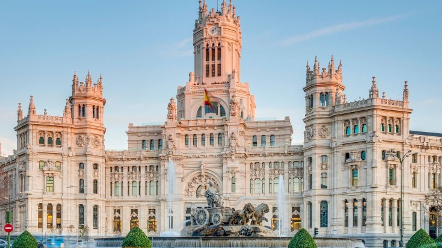 Cibeles Fountain on a clear day in Madrid, Spain.
