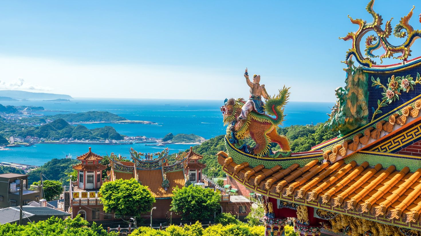 Temple at Jiufen Old Street in Taiwan during spring.