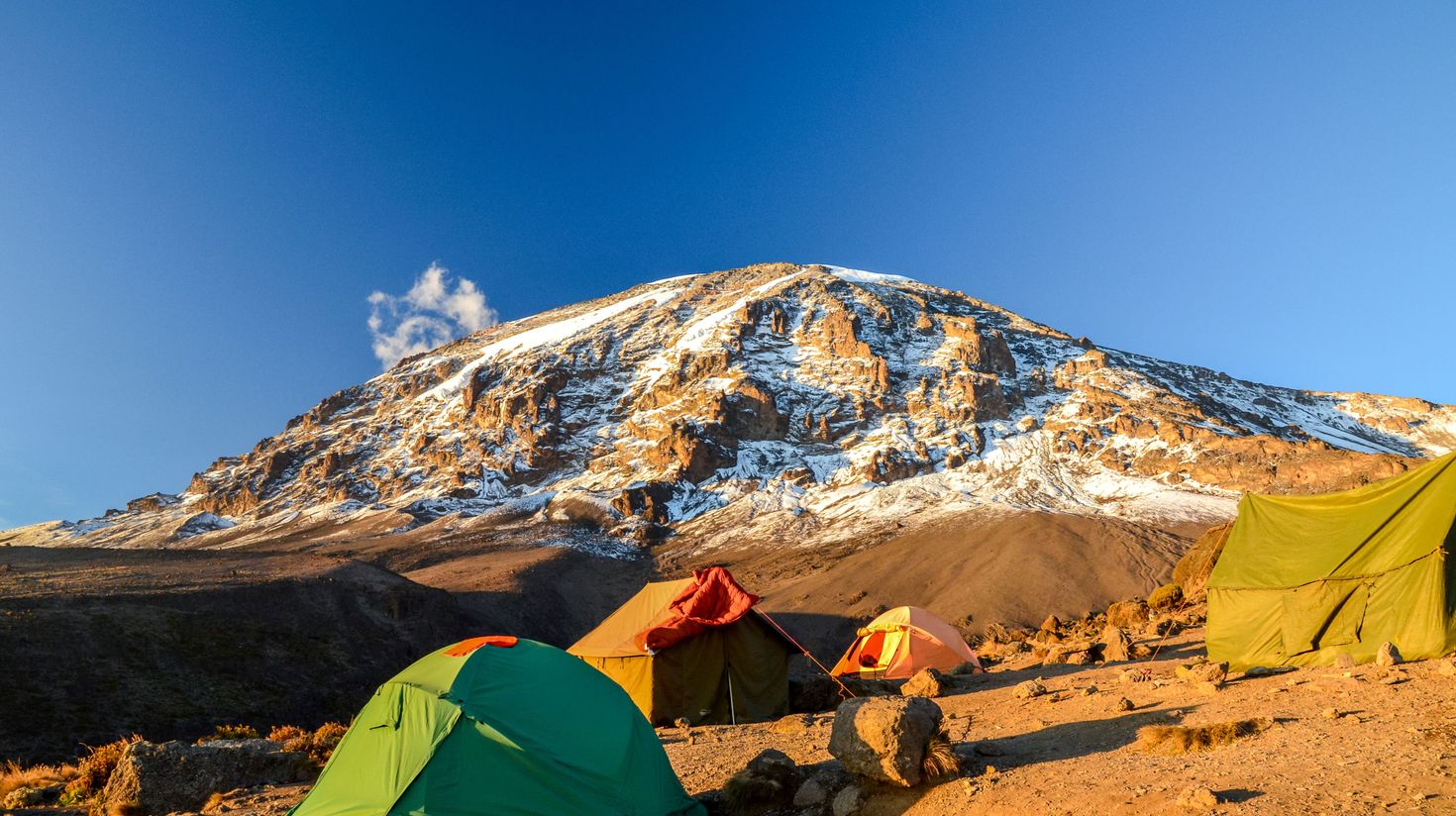 Camps at the base of Mount Kilimanjaro.