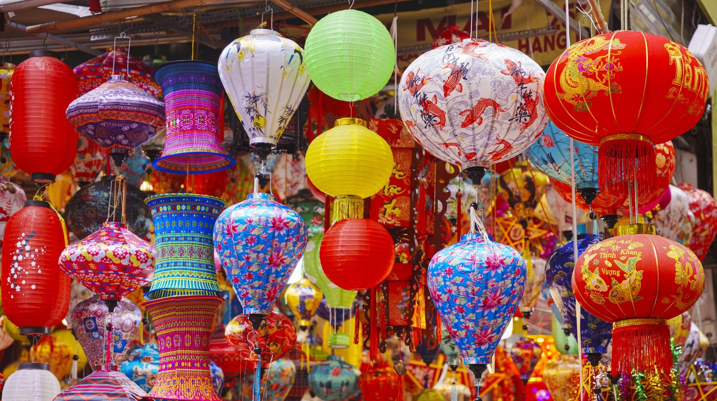 Lanterns displayed at a store in Hanoi Old Quarter for the Vietnamese Lunar