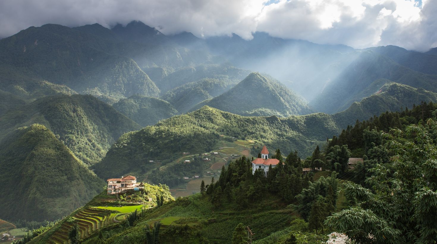 The lush greenery in Sapa Valley in the early morning of spring.