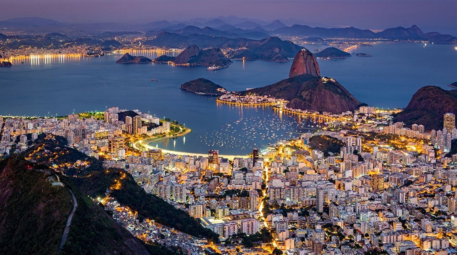 Spectacular night view of Rio de Janeiro in Brazil.