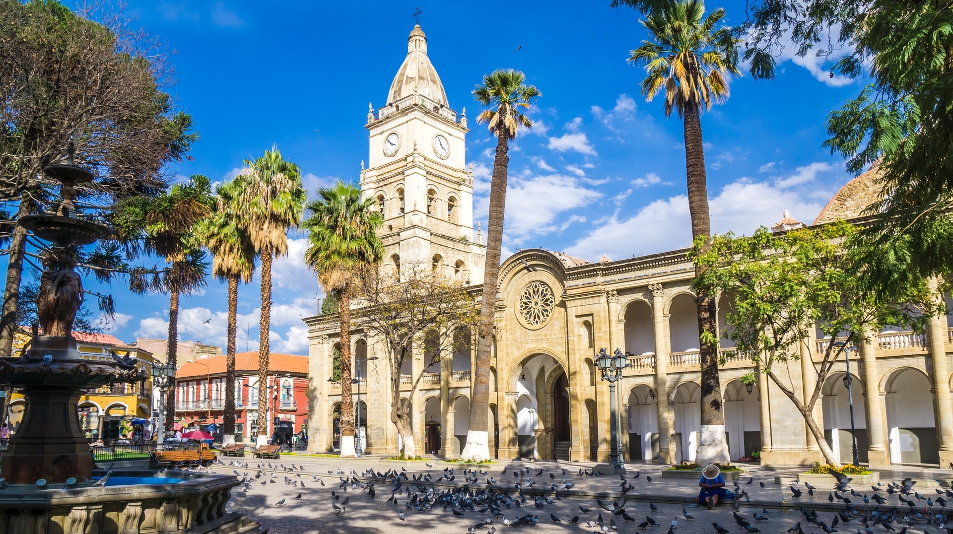 Metropolitan Cathedral in Cochabamba, on a sunny day in Bolivia in April.