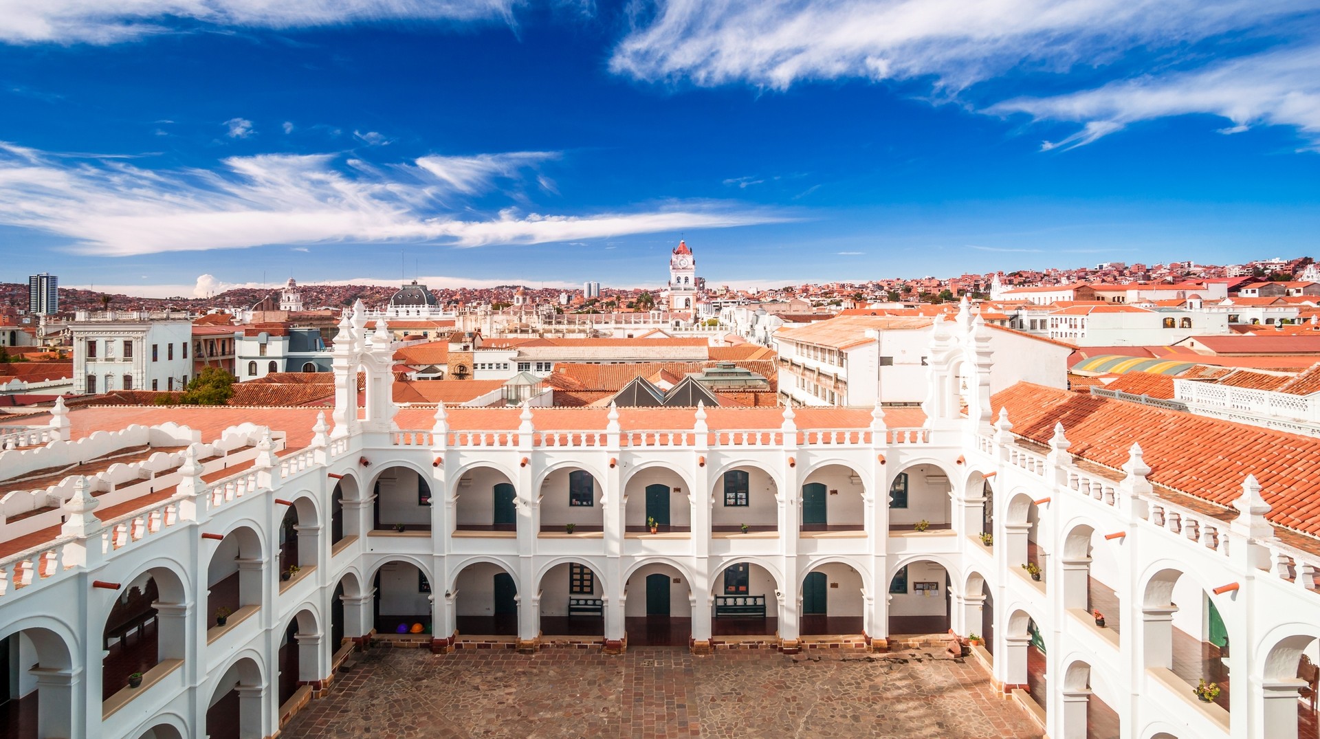 Cityscape of Sucre and San Felipe Neri in Bolivia in February.