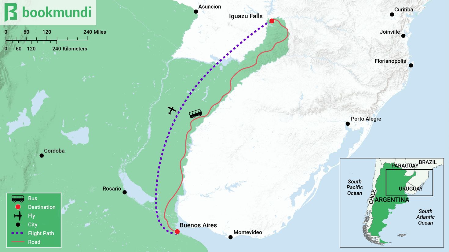 Traveling from Buenos Aires to Iguazu Falls Map