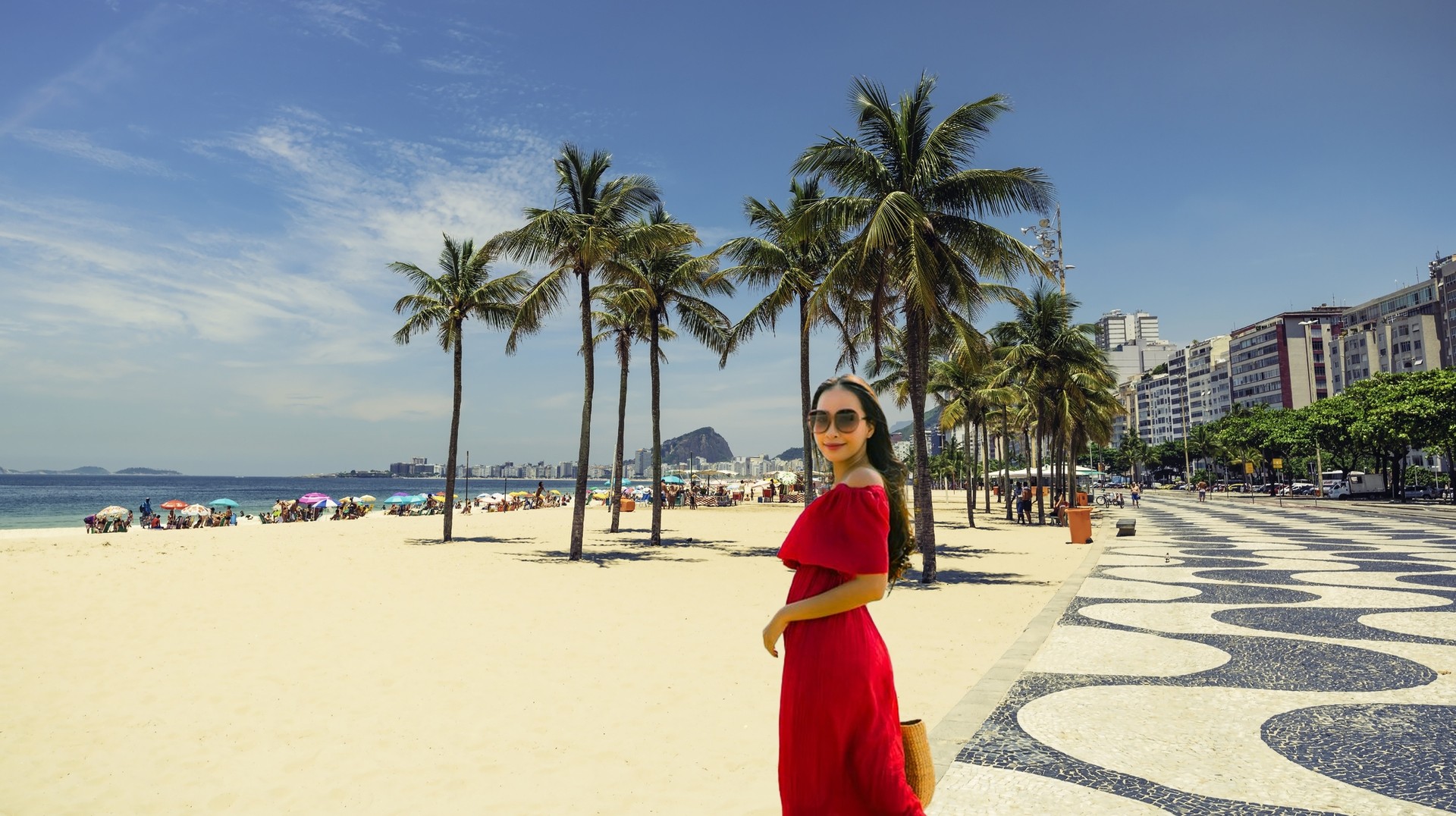 A girl in the Copacabana beach during her trip from Buenos Aires to Rio de Janeiro.