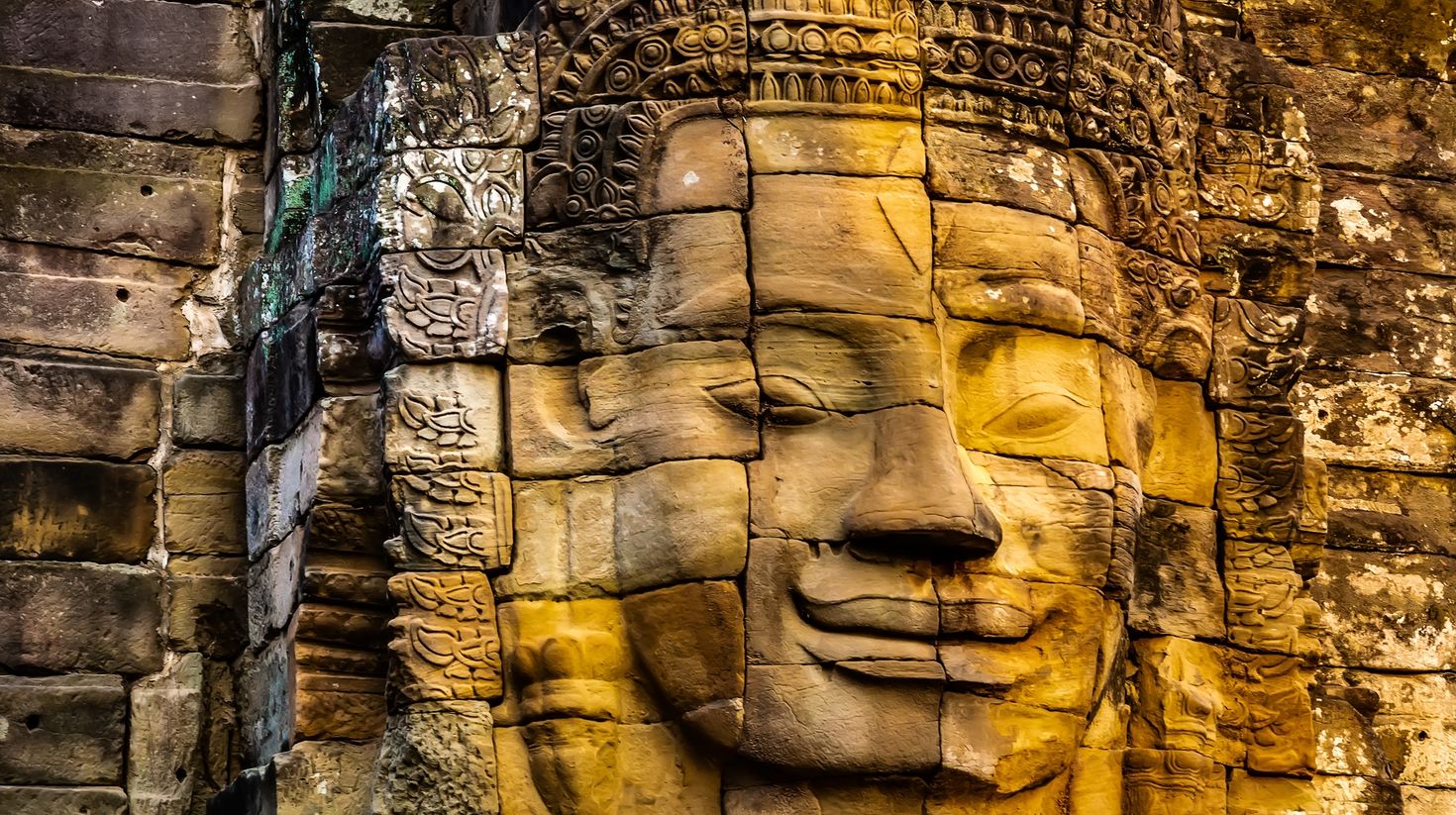 An ancient murial at Bayon Temple of Angkor Thom.