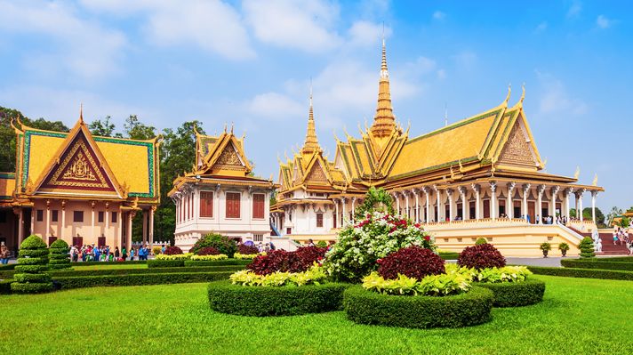 The Grand palace of Cambodia with a clear sky in Cambodia in September.
