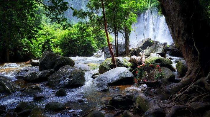 A waterfall in the Phnom Kulen national park in Cambodia.