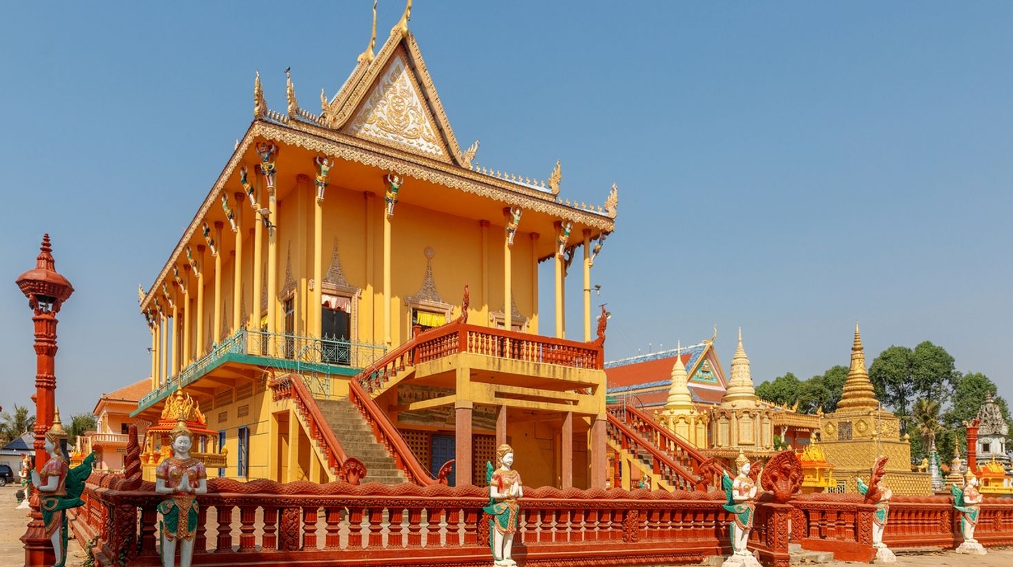 Pagoda built in Khmer style temple in Angkor Ban village in Cambodia