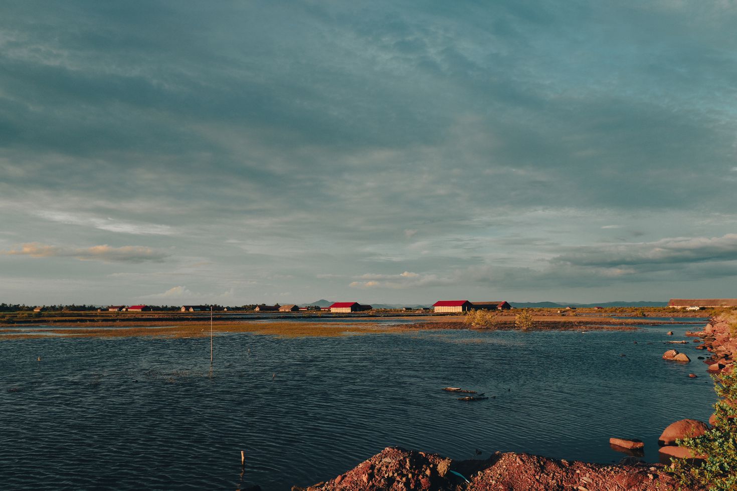 Salt field during the rainy season in Cambodia.