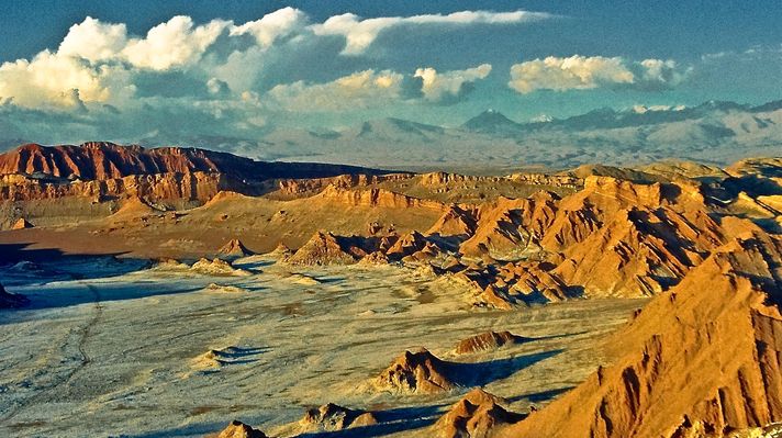 Moon Valley in Atacama Desert during sunset.