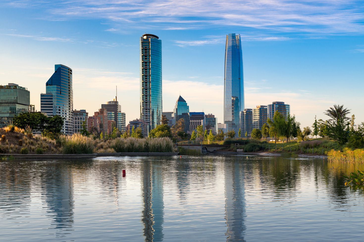 Sky line of buildings during warm weather at Santiago, Chile.