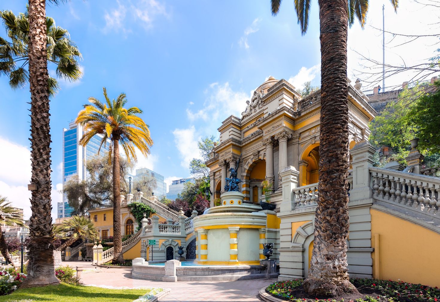 Neptune's Terrace Fountain on Santa Lucia hill in Santiago, Chile.