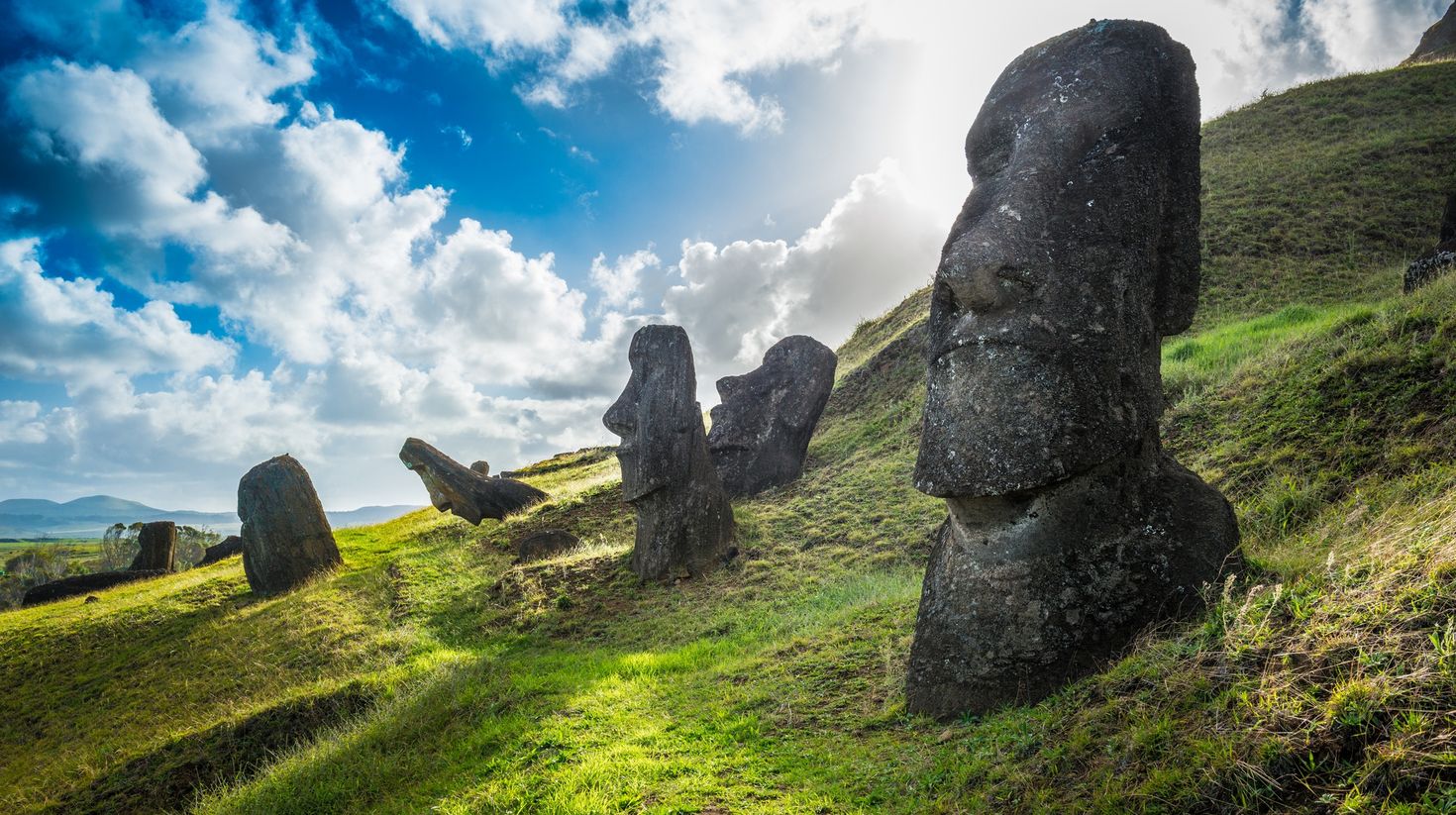 Visit Moai statues at Rano Raraku in Chile in July.