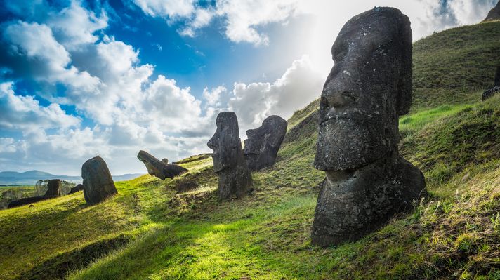 Take your time to explore the mysterious Moai statues in Easter Island Moai statues at Rano Raraku, Easter Island