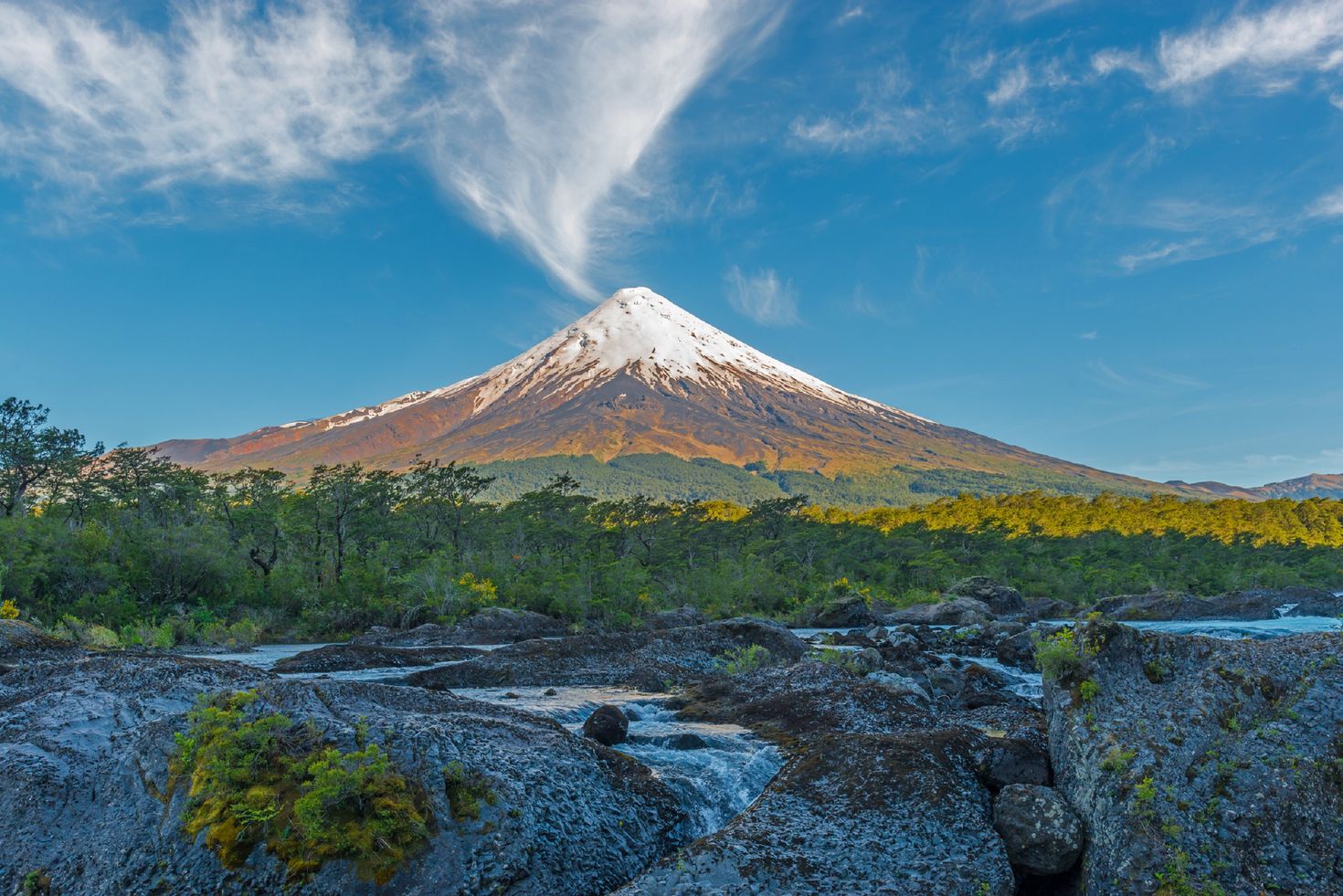 Osorno volcano from the Lake District in southern Chile.