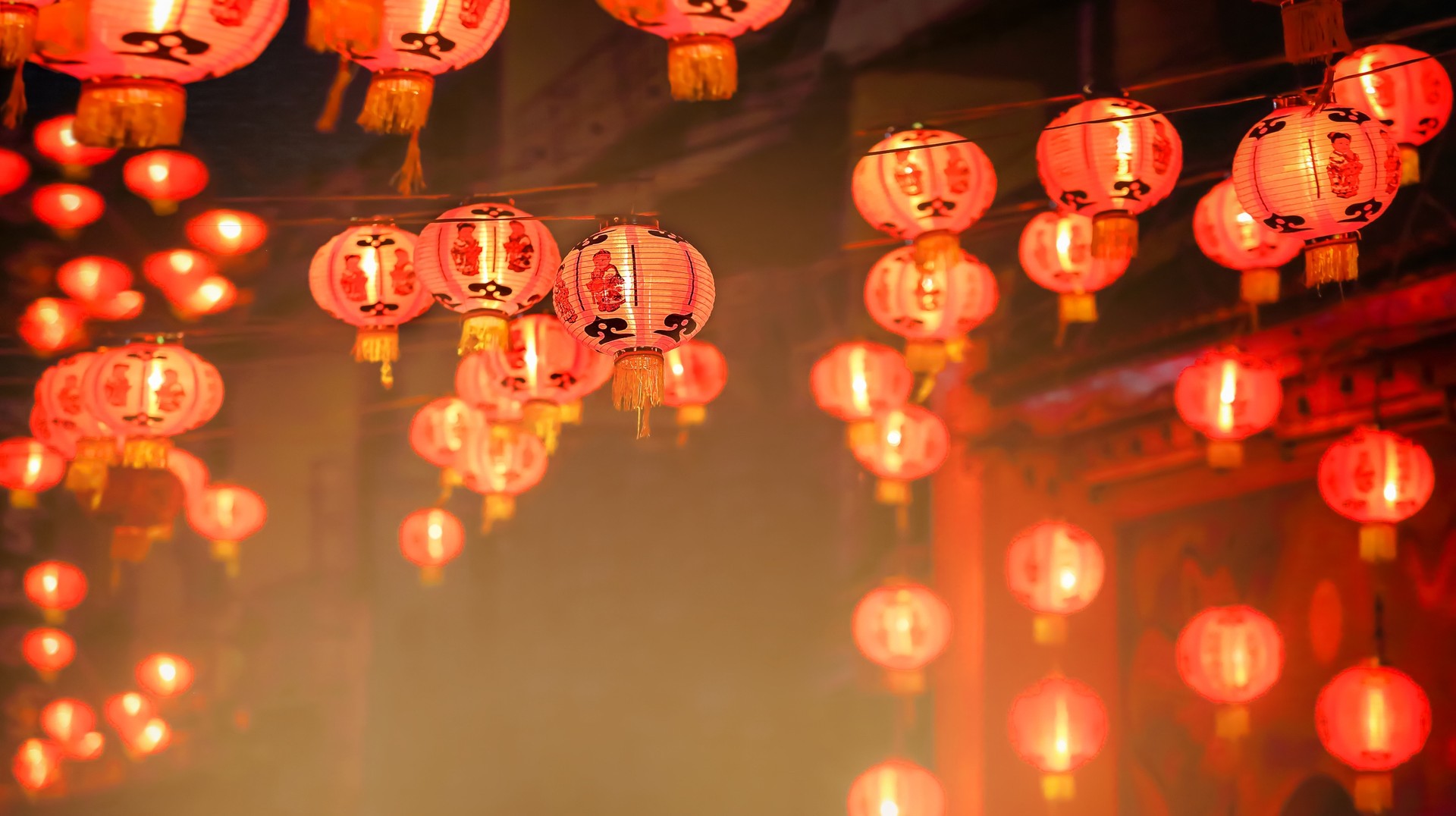 Welcome the New Year by spending the Eve partying in China in December. Chinese red lanterns during New Year's Eve in China in December.