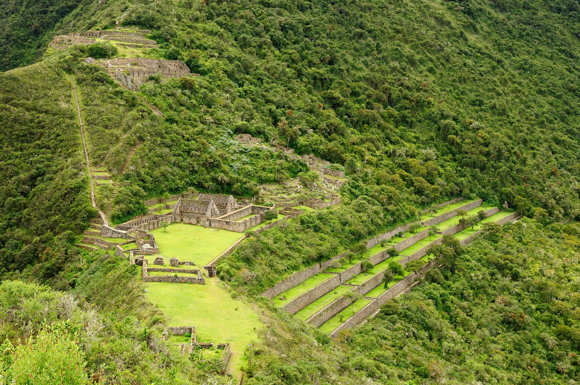 The Choquequirao ruins nestled high in the mountains The Choquequirao trek is an alternative to the Inca Trail