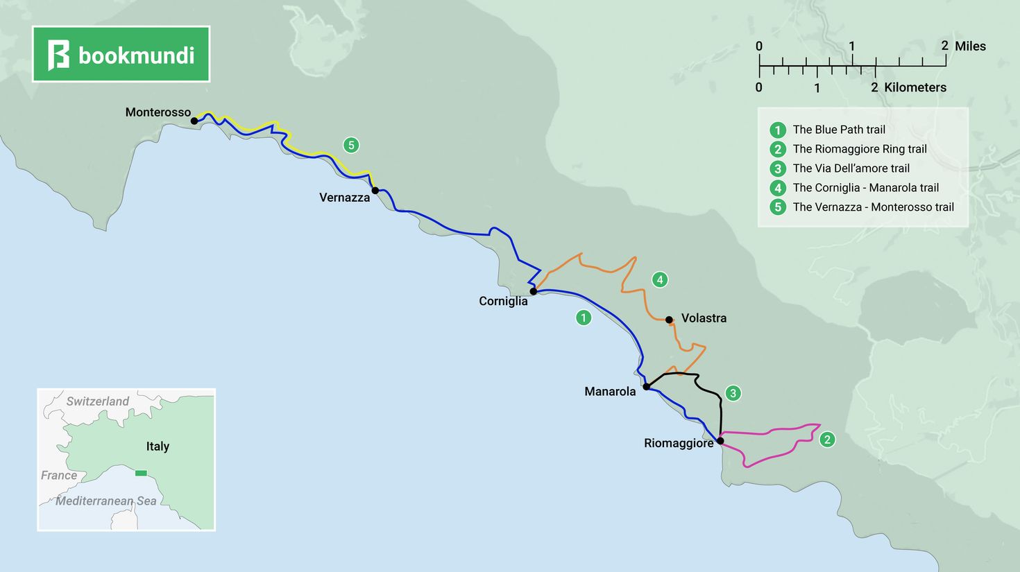 Map of Cinque Terra treks