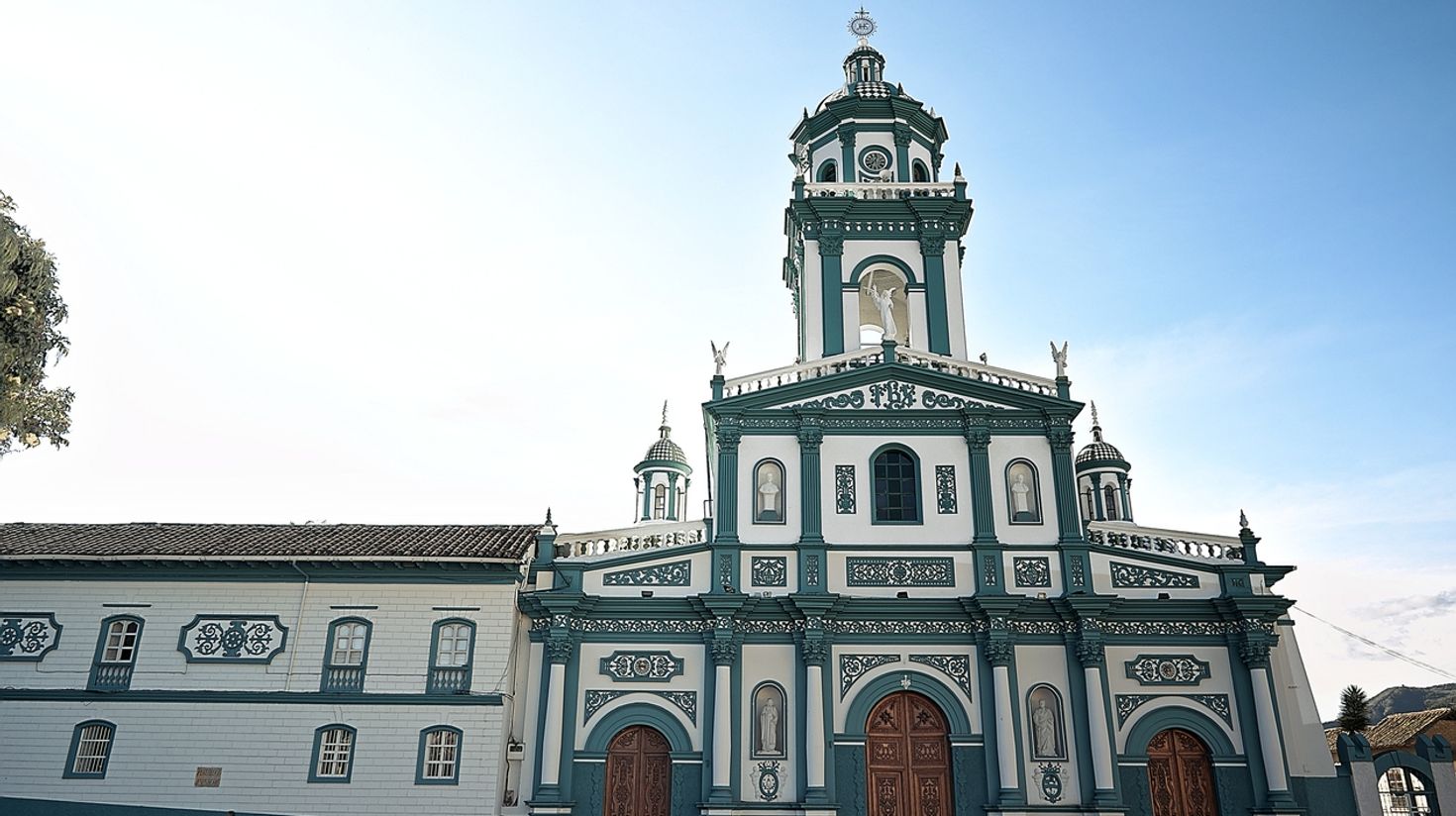 Facade of the San Felipe temple in Pasto, Colombia in April