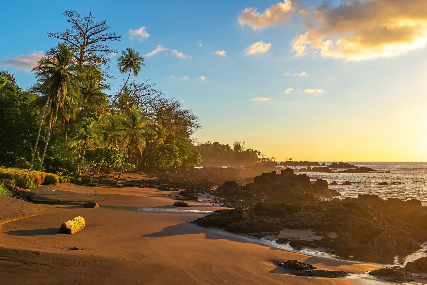 Pacific Ocean beach sunset at Corcovado National Park, Costa Rica