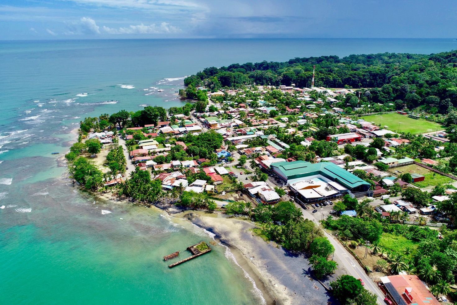 Aerial view of Puerto Viejo, a town at the Caribbean coast of Costa Rica